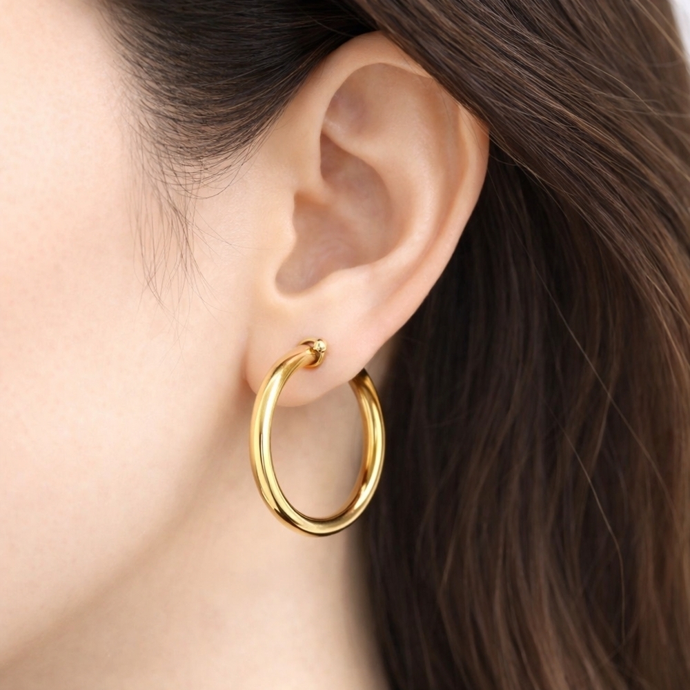 Elegant Gold Classic Hoop Earrings -- Sensitive Ears - Women's Fashion Jewelry